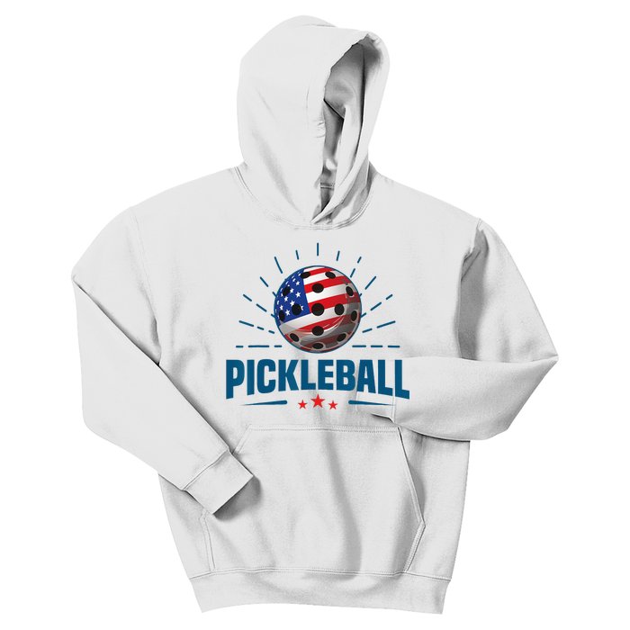 4th Of July Patriotic American Flag Pickleball Lover Kids Hoodie