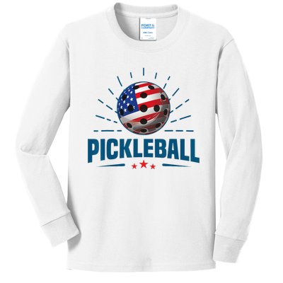 4th Of July Patriotic American Flag Pickleball Lover Kids Long Sleeve Shirt