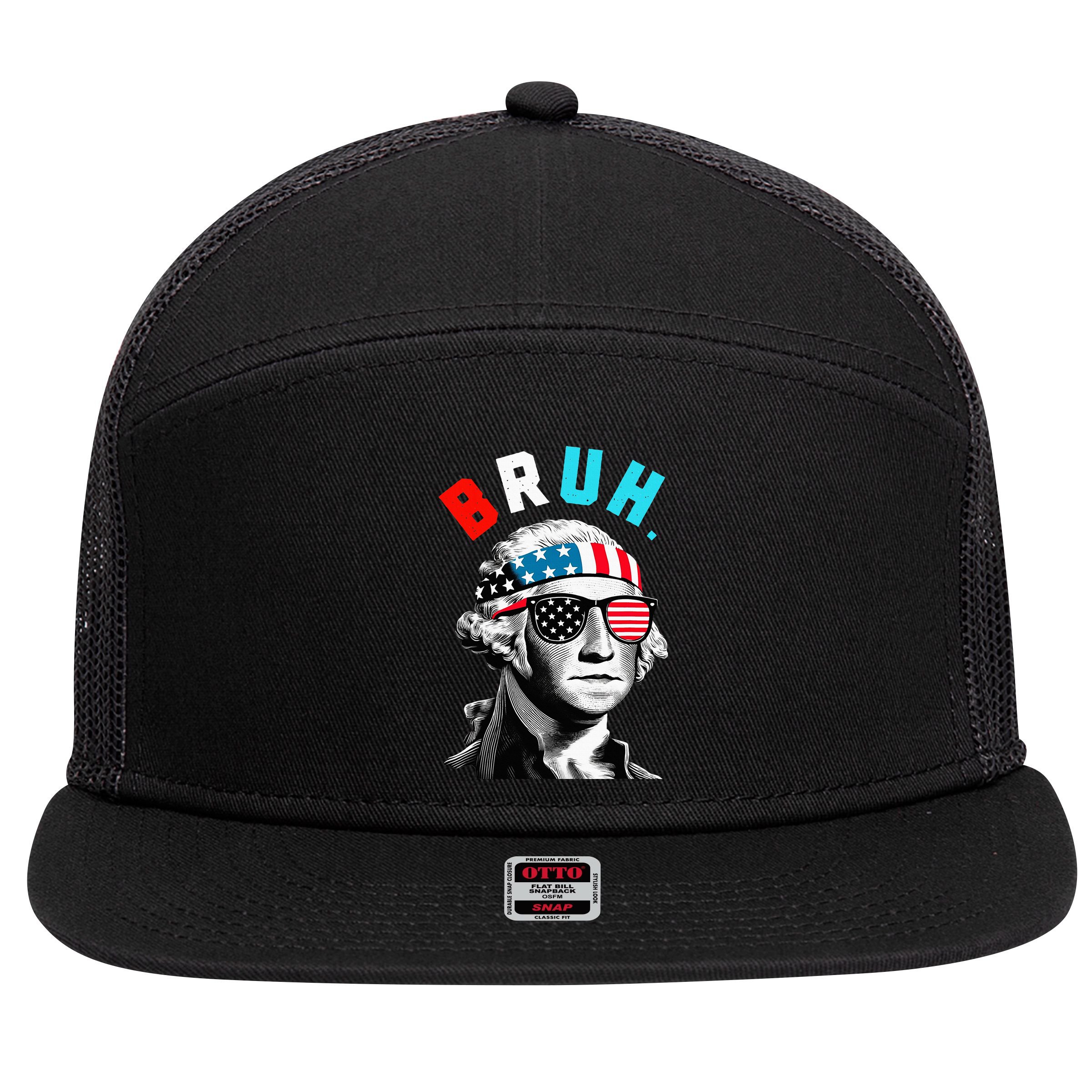 4th Of July 2024 George Washington Bruh 7 Panel Mesh Trucker Snapback Hat