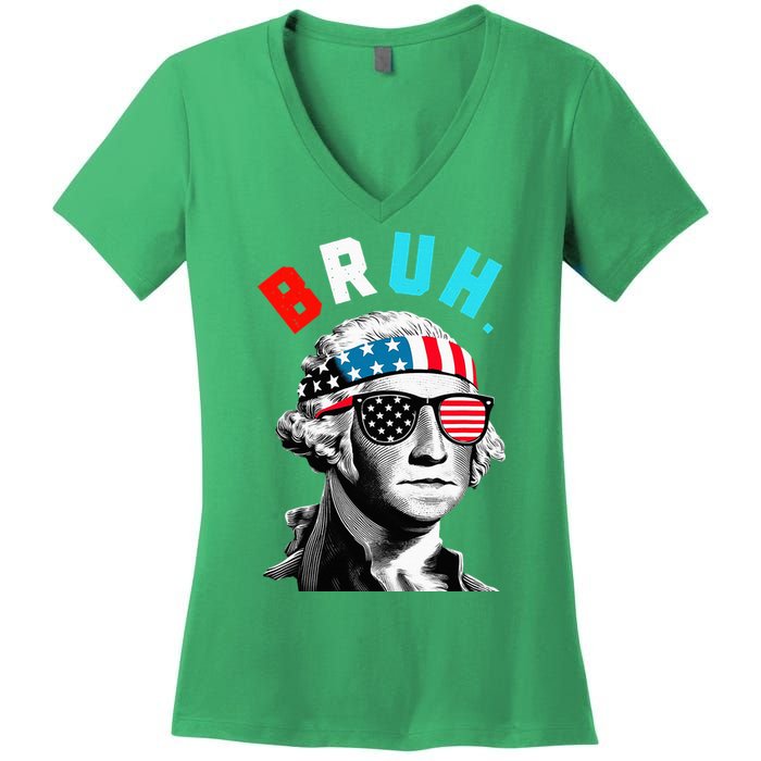 4th Of July 2024 George Washington Bruh Women's V-Neck T-Shirt
