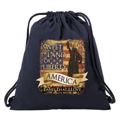 4th Of July America Sweet Land Of Liberty Patriotic Usa Flag Meaningful Gift Drawstring Bag