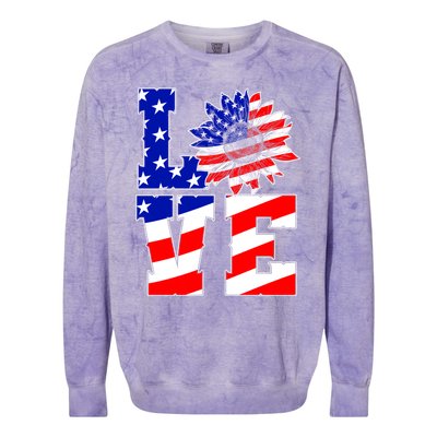 4th Of July Love Sunflower Patriotic America Flag Cool Gift Colorblast Crewneck Sweatshirt