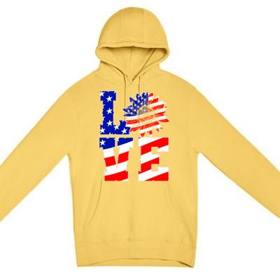 4th Of July Love Sunflower Patriotic America Flag Cool Gift Premium Pullover Hoodie