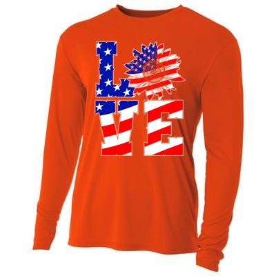 4th Of July Love Sunflower Patriotic America Flag Cool Gift Cooling Performance Long Sleeve Crew