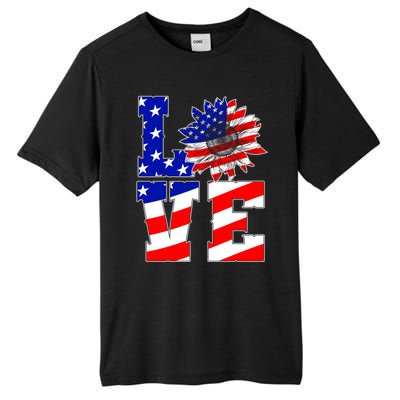 4th Of July Love Sunflower Patriotic America Flag Cool Gift Tall Fusion ChromaSoft Performance T-Shirt