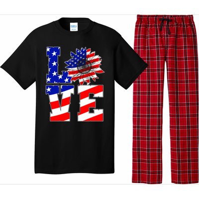 4th Of July Love Sunflower Patriotic America Flag Cool Gift Pajama Set