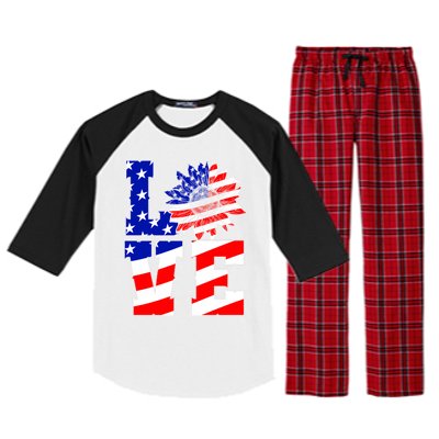 4th Of July Love Sunflower Patriotic America Flag Cool Gift Raglan Sleeve Pajama Set