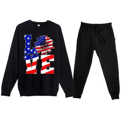 4th Of July Love Sunflower Patriotic America Flag Cool Gift Premium Crewneck Sweatsuit Set