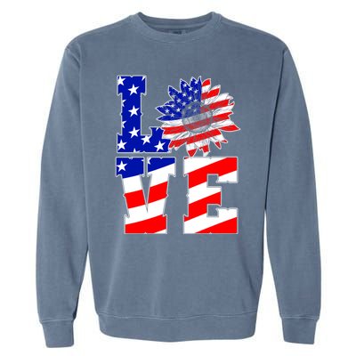 4th Of July Love Sunflower Patriotic America Flag Cool Gift Garment-Dyed Sweatshirt