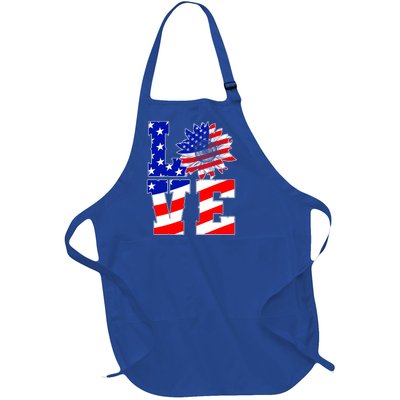 4th Of July Love Sunflower Patriotic America Flag Cool Gift Full-Length Apron With Pockets