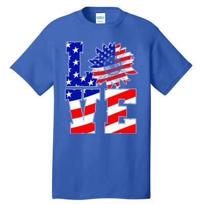 4th Of July Love Sunflower Patriotic America Flag Cool Gift Tall T-Shirt