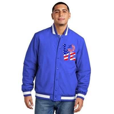 4th Of July Love Sunflower Patriotic America Flag Cool Gift Insulated Varsity Jacket