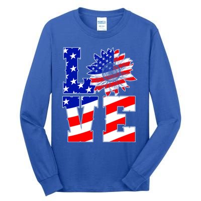 4th Of July Love Sunflower Patriotic America Flag Cool Gift Tall Long Sleeve T-Shirt