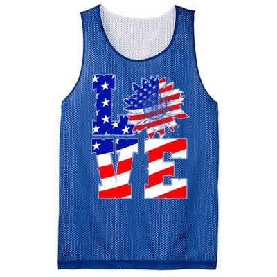 4th Of July Love Sunflower Patriotic America Flag Cool Gift Mesh Reversible Basketball Jersey Tank