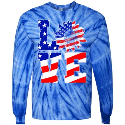 4th Of July Love Sunflower Patriotic America Flag Cool Gift Tie-Dye Long Sleeve Shirt