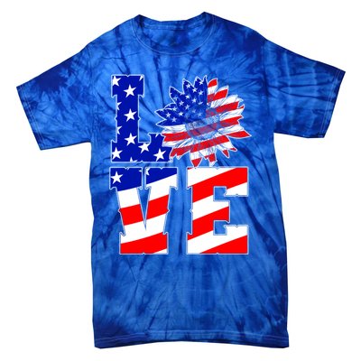 4th Of July Love Sunflower Patriotic America Flag Cool Gift Tie-Dye T-Shirt