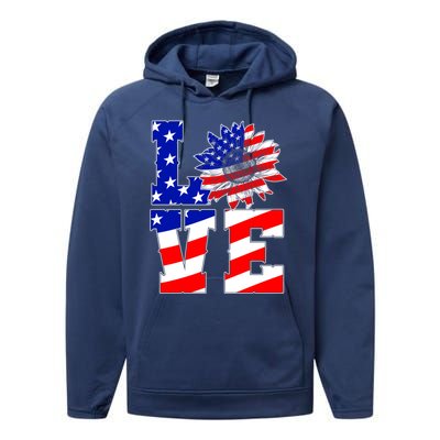 4th Of July Love Sunflower Patriotic America Flag Cool Gift Performance Fleece Hoodie