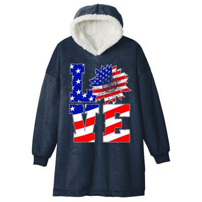 4th Of July Love Sunflower Patriotic America Flag Cool Gift Hooded Wearable Blanket