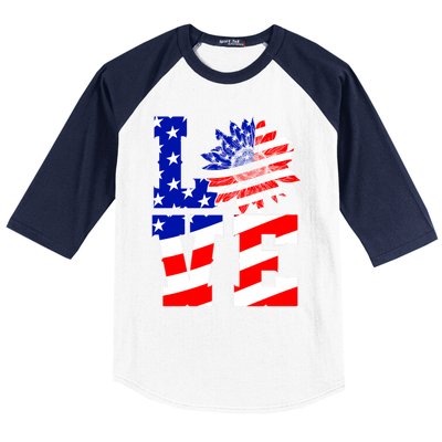 4th Of July Love Sunflower Patriotic America Flag Cool Gift Baseball Sleeve Shirt