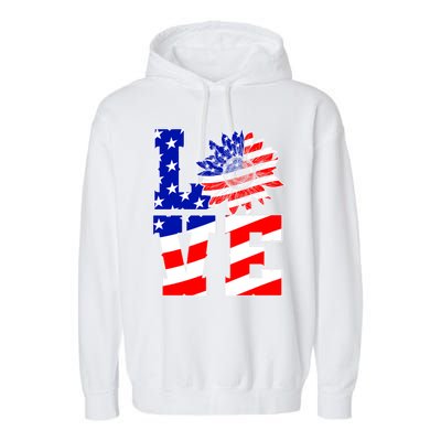 4th Of July Love Sunflower Patriotic America Flag Cool Gift Garment-Dyed Fleece Hoodie