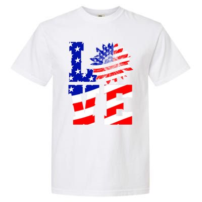 4th Of July Love Sunflower Patriotic America Flag Cool Gift Garment-Dyed Heavyweight T-Shirt