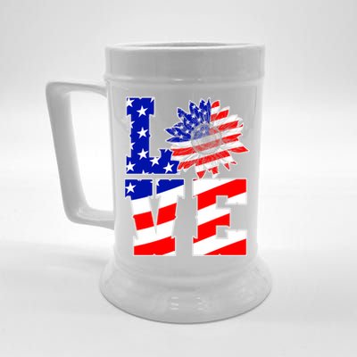 4th Of July Love Sunflower Patriotic America Flag Cool Gift Beer Stein