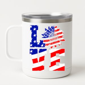 4th Of July Love Sunflower Patriotic America Flag Cool Gift 12 oz Stainless Steel Tumbler Cup