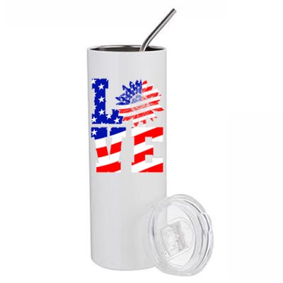 4th Of July Love Sunflower Patriotic America Flag Cool Gift Stainless Steel Tumbler