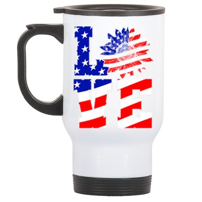 4th Of July Love Sunflower Patriotic America Flag Cool Gift Stainless Steel Travel Mug