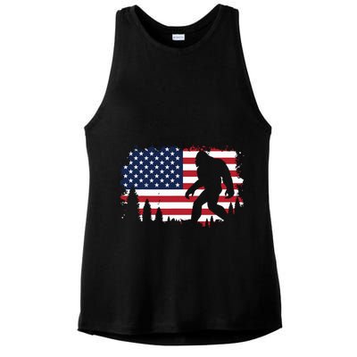 4th Of July Bigfoot Sasquatch Usa American Flag Boy Ladies PosiCharge Tri-Blend Wicking Tank