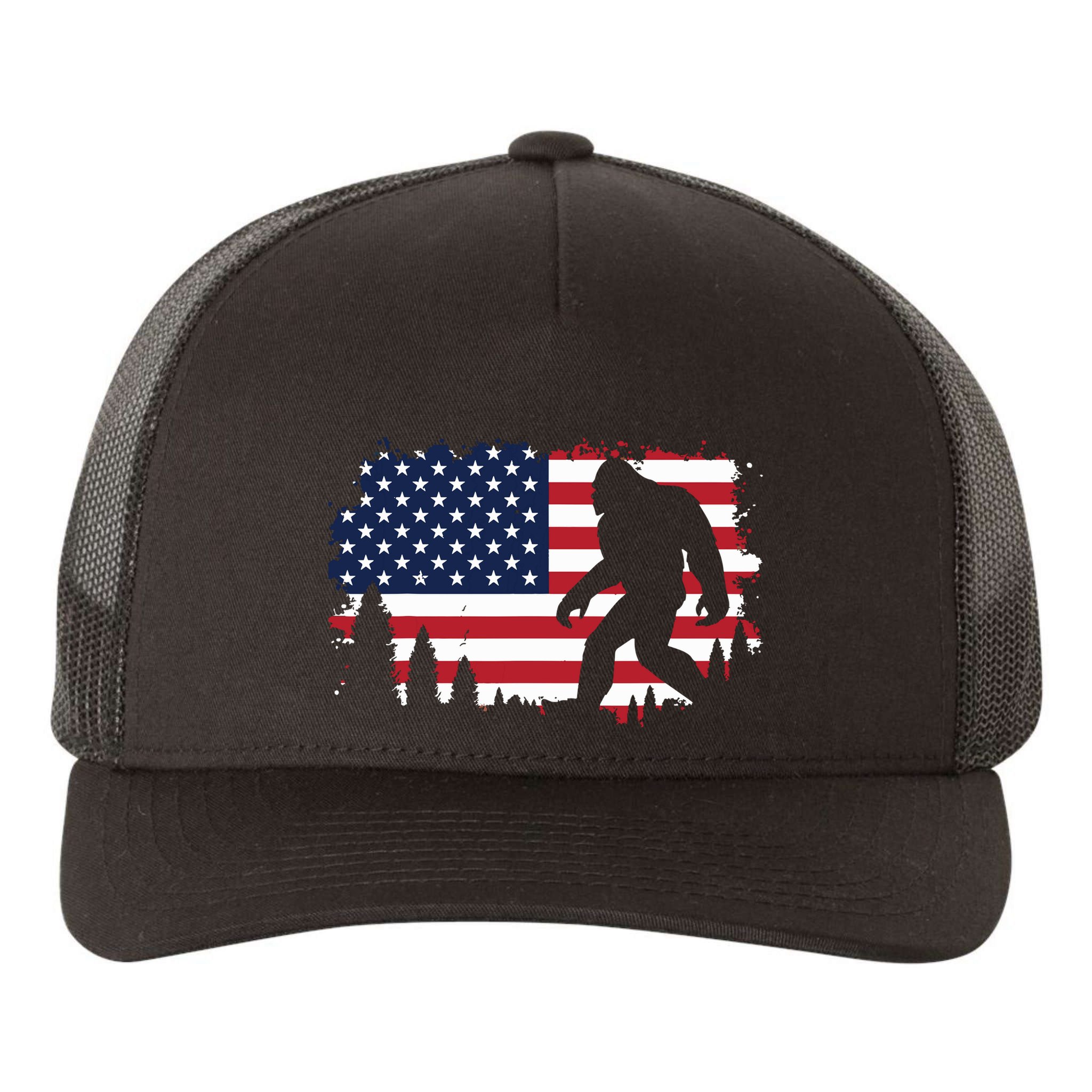 4th Of July Bigfoot Sasquatch Usa American Flag Boy Yupoong Adult 5-Panel Trucker Hat