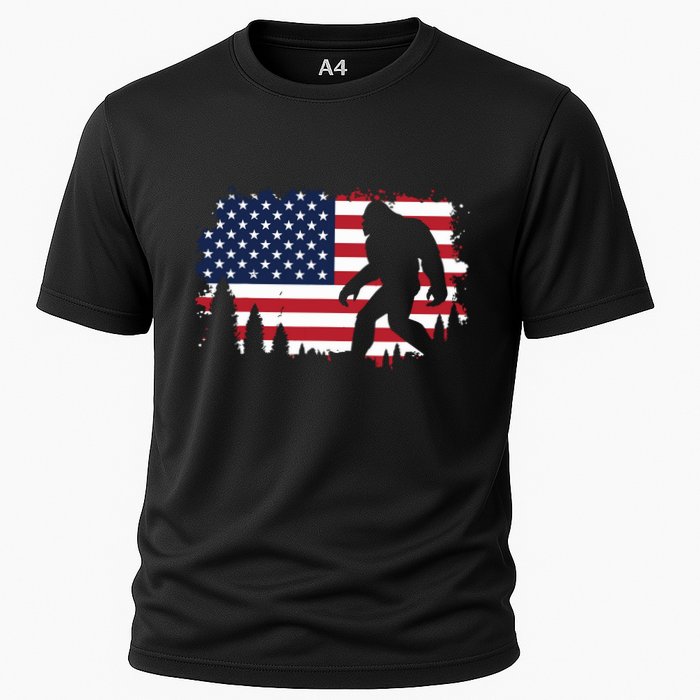 4th Of July Bigfoot Sasquatch Usa American Flag Boy Cooling Performance Crew T-Shirt