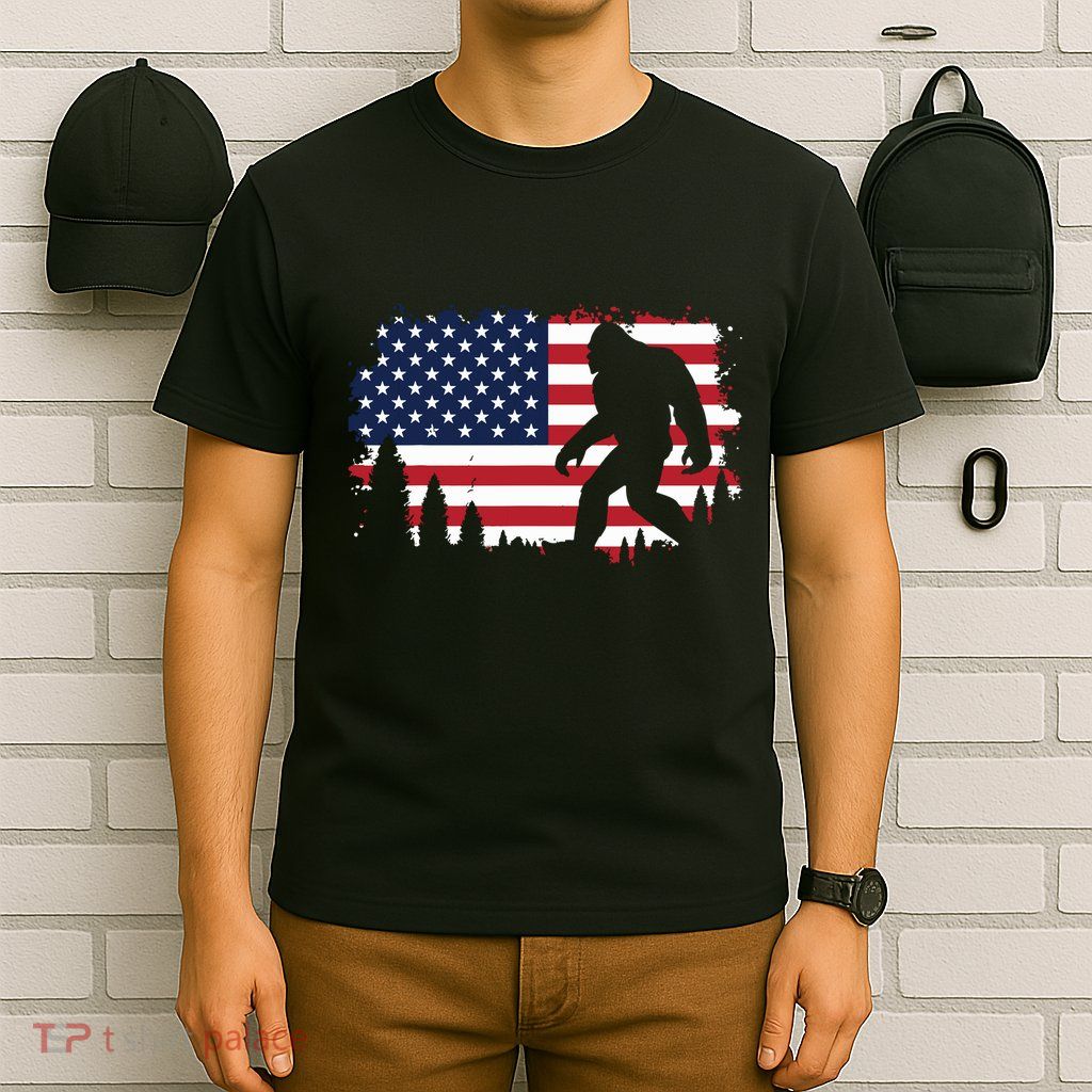 4th Of July Bigfoot Sasquatch Usa American Flag Boy T-Shirt