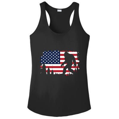 4th Of July Bigfoot Sasquatch Usa American Flag Boy Ladies PosiCharge Competitor Racerback Tank