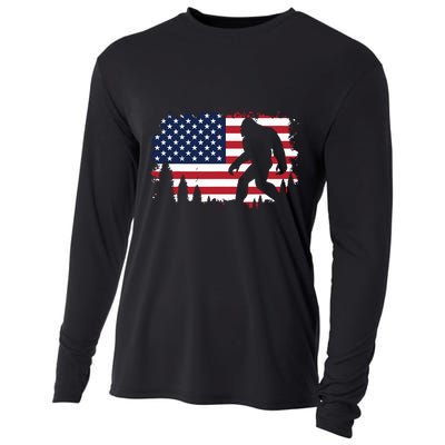4th Of July Bigfoot Sasquatch Usa American Flag Boy Cooling Performance Long Sleeve Crew