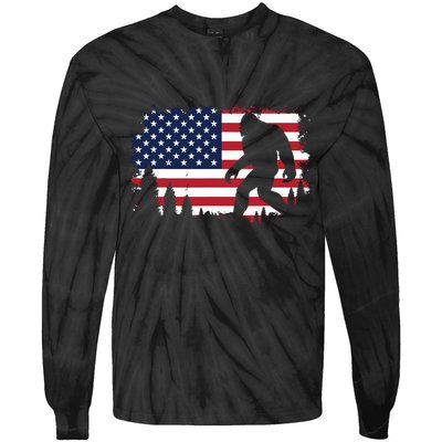 4th Of July Bigfoot Sasquatch Usa American Flag Boy Tie-Dye Long Sleeve Shirt
