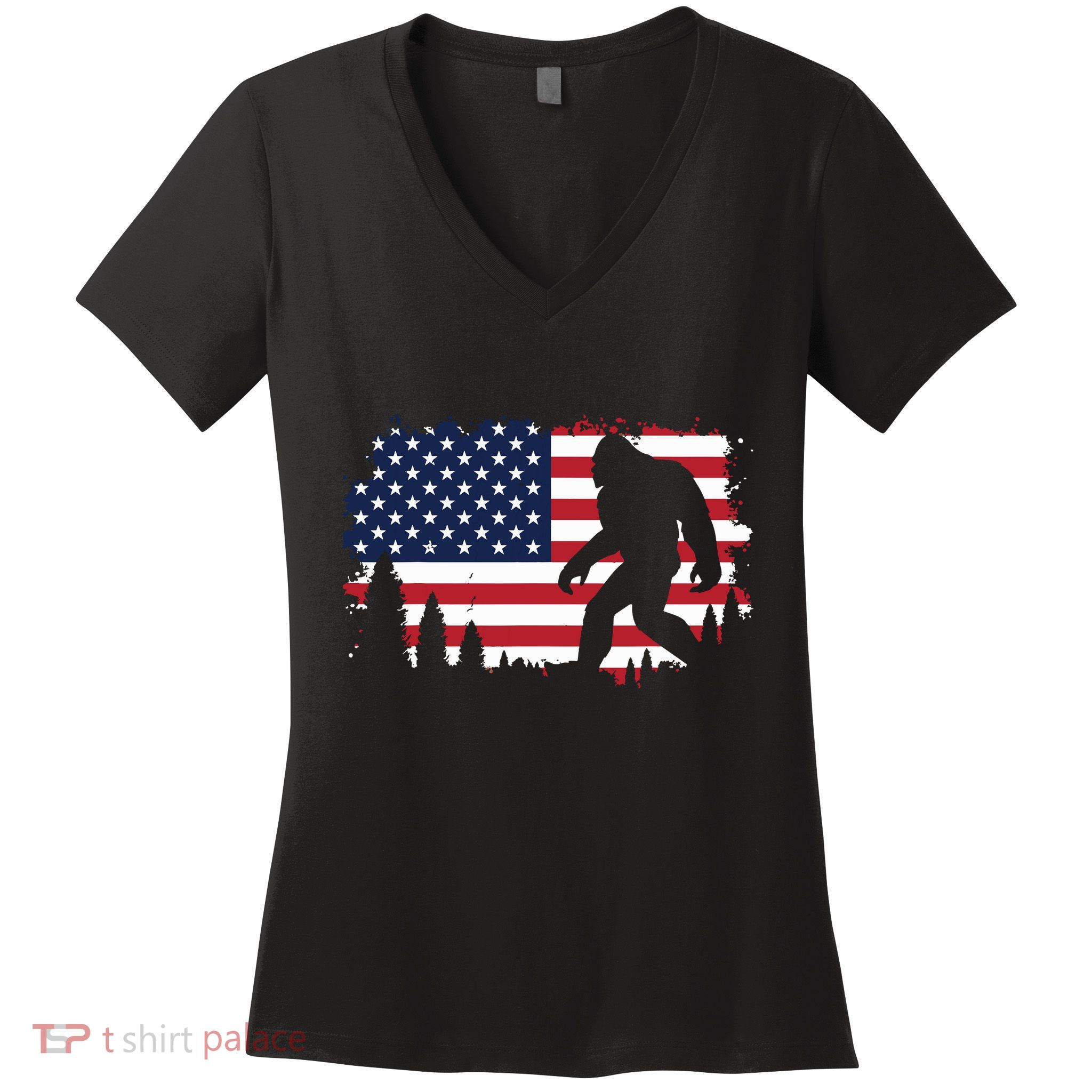 4th Of July Bigfoot Sasquatch Usa American Flag Boy Women's V-Neck T-Shirt