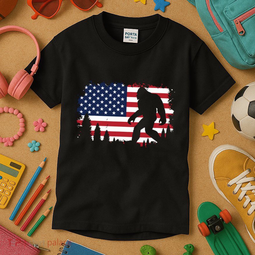 4th Of July Bigfoot Sasquatch Usa American Flag Boy Kids T-Shirt