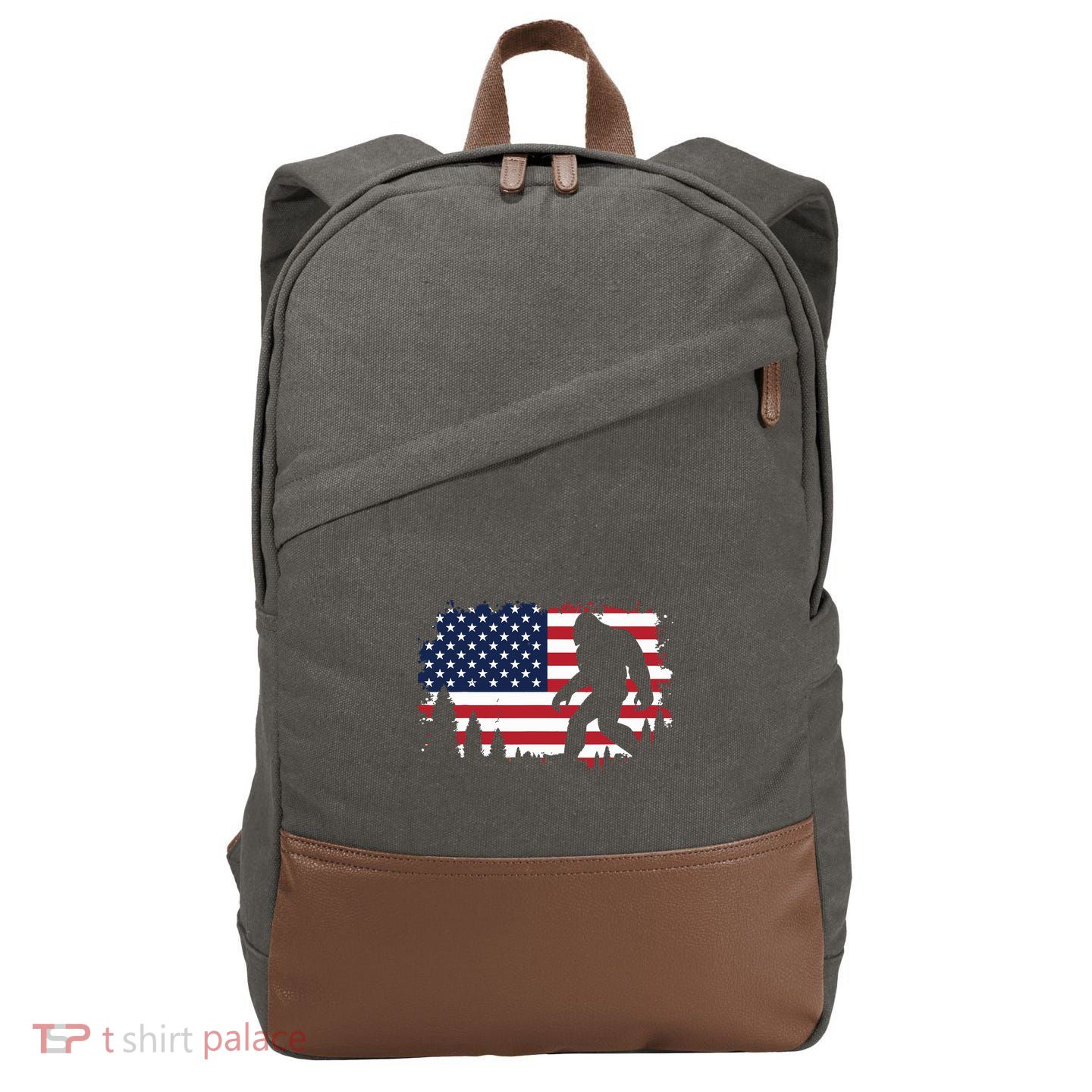 4th Of July Bigfoot Sasquatch Usa American Flag Boy Cotton Canvas Backpack