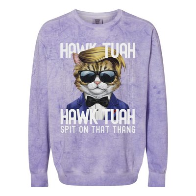 4th Of July Patriotic Cat Usa Hawk Tuah Spit On That Thing Colorblast Crewneck Sweatshirt