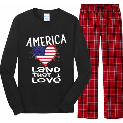 4th Of July America Land That I Love Heart Gift Long Sleeve Pajama Set