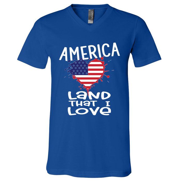 4th Of July America Land That I Love Heart Gift V-Neck T-Shirt