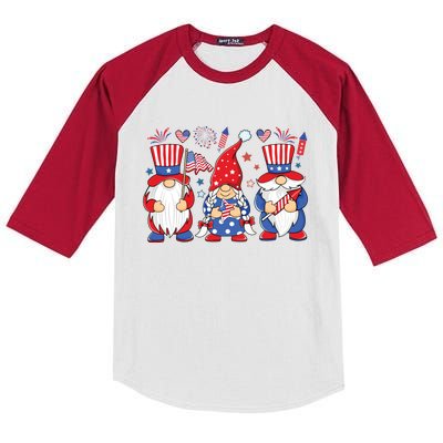 4th Of July Gnome American Flag Usa Funny Patriotic Gnome Meaningful Gift Kids Colorblock Raglan Jersey