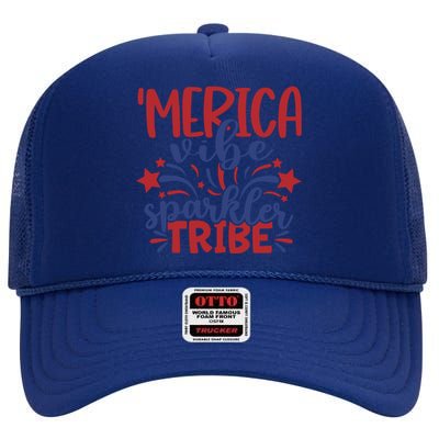 4th Of July Merica Vibes Sparkler Tribe Fireworks Funny Cute Gift High Crown Mesh Back Trucker Hat