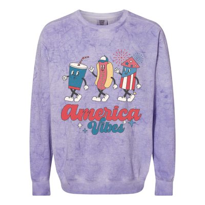 4th Of July America Vibes Hotdog Fireworks Food Retro Colorblast Crewneck Sweatshirt