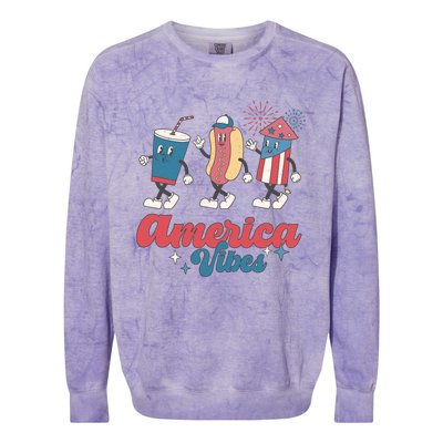 4th Of July America Vibes Hotdog Fireworks Food Retro Colorblast Crewneck Sweatshirt