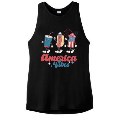 4th Of July America Vibes Hotdog Fireworks Food Retro Ladies PosiCharge Tri-Blend Wicking Tank