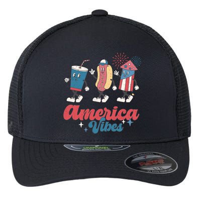 4th Of July America Vibes Hotdog Fireworks Food Retro Flexfit Unipanel Trucker Cap