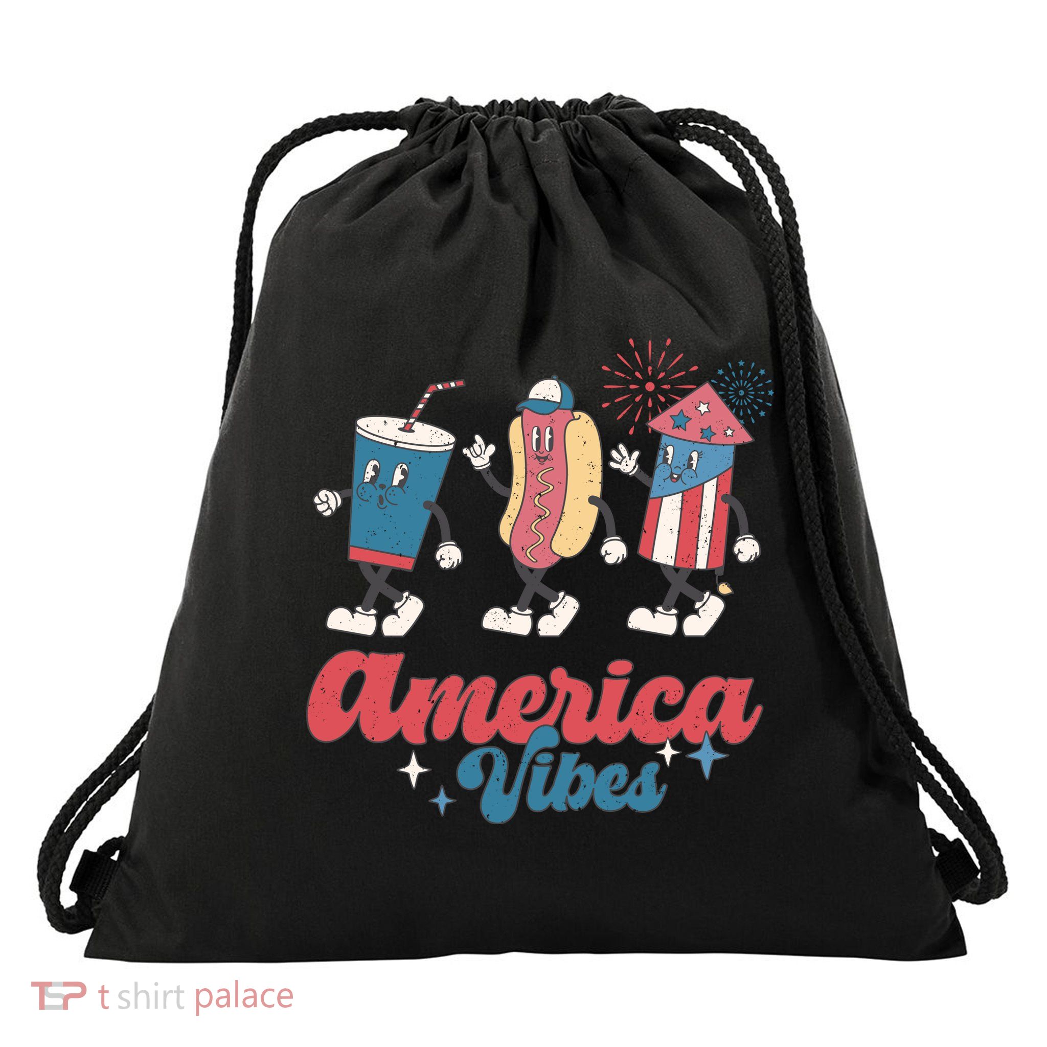 4th Of July America Vibes Hotdog Fireworks Food Retro Drawstring Bag
