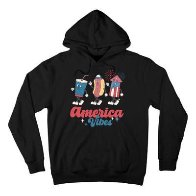 4th Of July America Vibes Hotdog Fireworks Food Retro Tall Hoodie